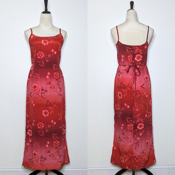 California Concepts Dresses & Skirts - California Concepts Vintage 90s Y2K Red Floral Slip Maxi Dress Size 3